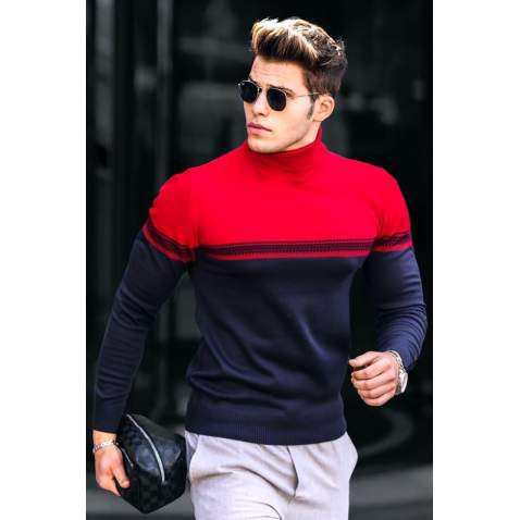 Madmext Men Dual Tone Turtleneck Red Jumper 4675 - Kırmızı