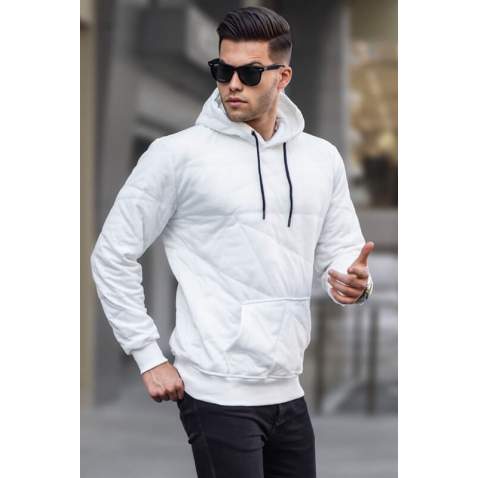 White Quilted Hoodie Sweatshirt 6021 - Beyaz