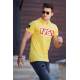 Madmext Yellow Printed T-shirt With Hood for Men 4629 - Sarı