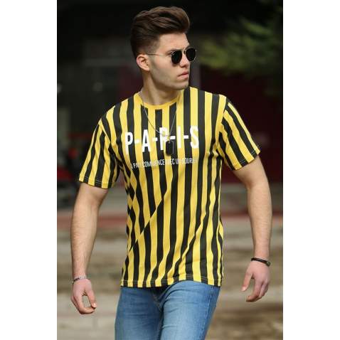 Madmext Black-Yellow Striped T-shirt for Men 4003 - Sarı