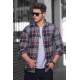 Madmext Maroon Checked Mackinaw Shirt 4684 - Mor