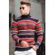 Madmext Men Turtleneck Striped Red Sweater 5172 - Kırmızı