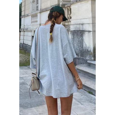 Women Printed Gray Oversize T-Shirt MG1510 - Gri