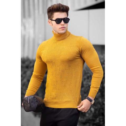 Madmext Mustard Turtleneck Patterned Jumper 4657 - Hardal rengi