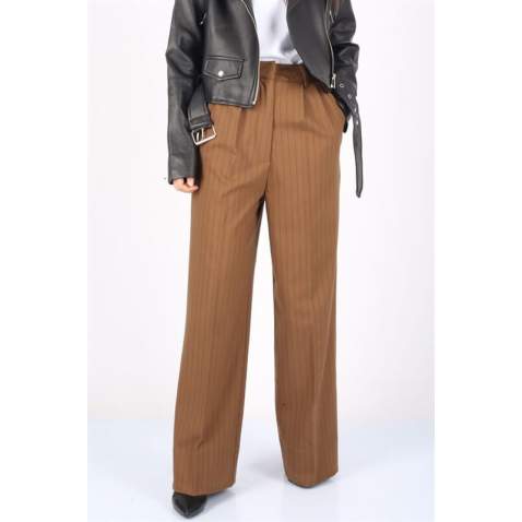 Mad Girls Striped Brown Palazzo Pants MG1332 - Kahverengi