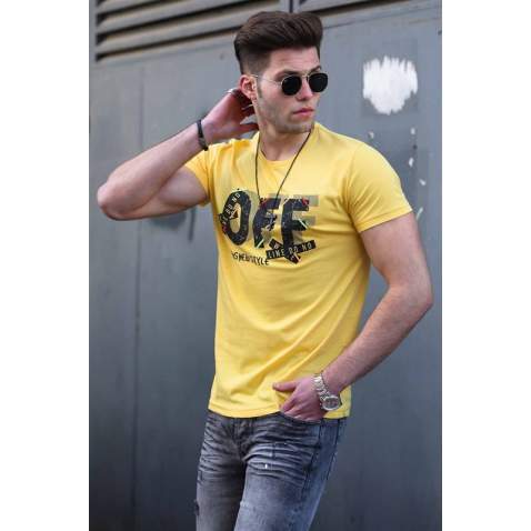 Madmext Big Size Yellow T-shirt for Men 4573 - Sarı