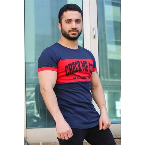 Madmext Navy Blue Printed T-shirt for Men 3013 - Lacivert