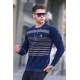 Navy Blue Striped Knitwear Sweater 5961 - Lacivert