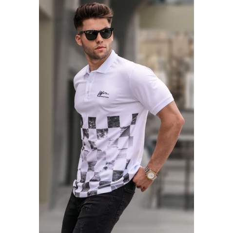 White Designed Polo T-Shirt 5871 - Beyaz