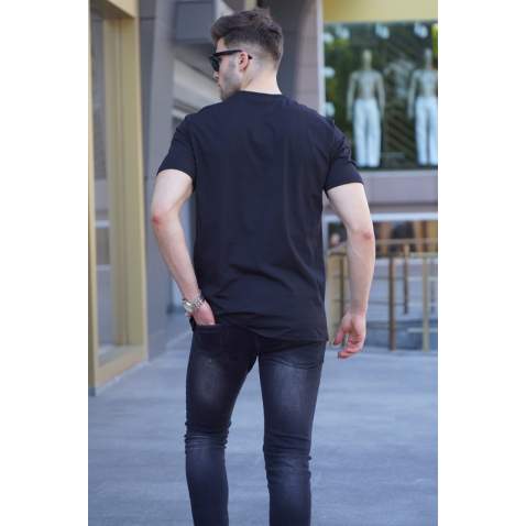 Men Printed Black Regular Fit T-Shirt 5812 - Siyah