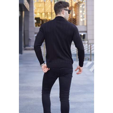 Black Mock Turtleneck Knitwear Sweater 5786 - Siyah