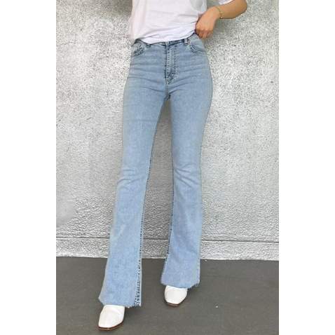 Women Ice Blue Bell Bottom Cut Jeans MG1518 - Buz mavisi