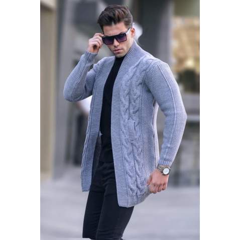 Smoke Gray Basic Knitted Cardigan 5996 - Füme