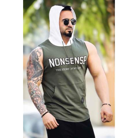 Sleeveless T-Shirt In Hooded Khaki 2882 - Haki yeşili