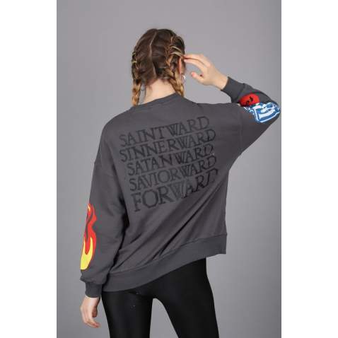 Mad Girls Printed Oversize Smoke Gray Sweatshirt Mg1207 - Antrasit