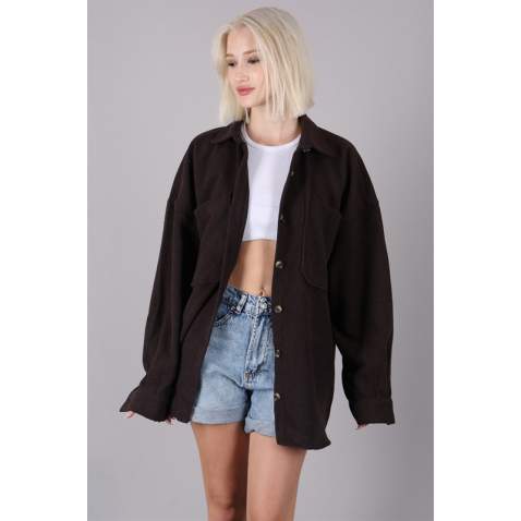 Brown Oversized Overshirt MG1562 - Kahverengi