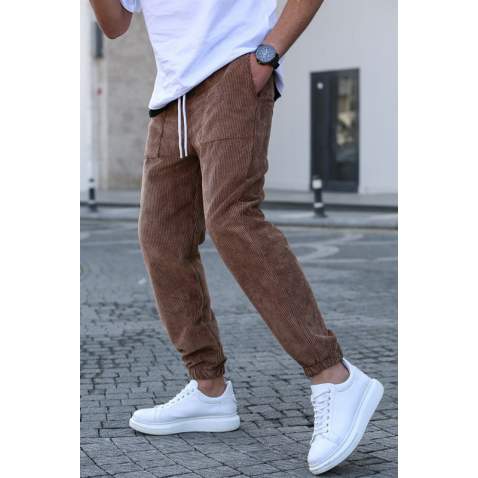 Men Brown Velvet Sweatpants 5466 - Kahverengi