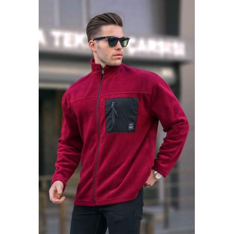 Bordo Cep Detaylı Fermuarlı Polar Sweatshirt 6046 - Bordo