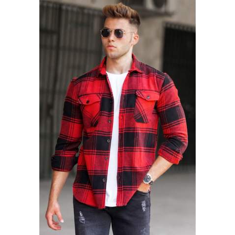 Madmext Men Plaid Red Shirt 5508 - Kırmızı