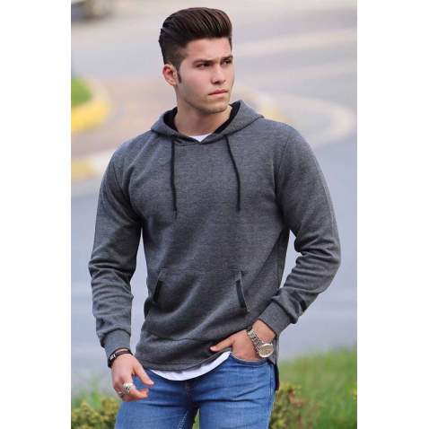 Madmext Dark Grey Basic Hoodie 4160 - Antrasit