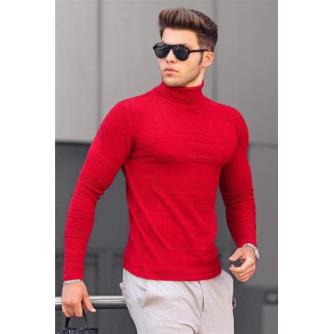 Madmext Red Patterned Roll Neck Jumper 4661-6 - Kırmızı