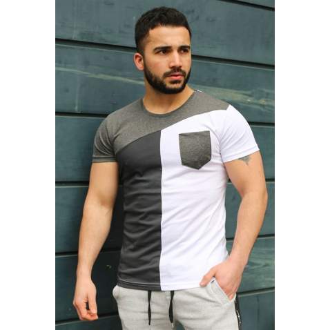 Madmext White T-shirt with Pocket for Men 3015 - Beyaz