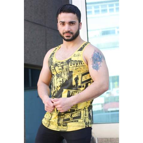 Sleeveless T-Shirt In Printed Yellow 3088 - Sarı