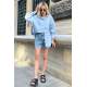 Women Blue Long Oversize Shirt MG1526 - Mavi