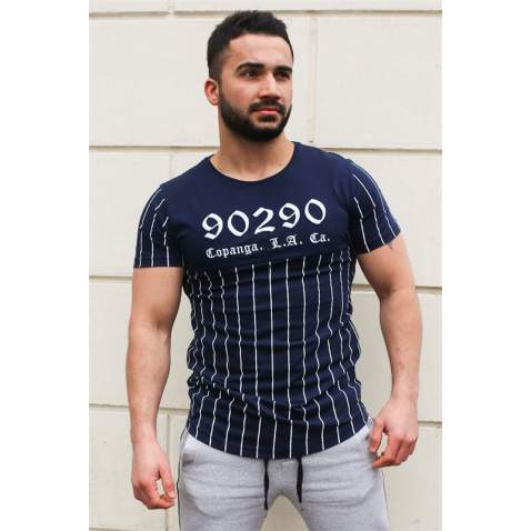 Madmext Navy Blue Striped T-shirt for Men 2863 - Lacivert