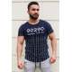 Madmext Navy Blue Striped T-shirt for Men 2863 - Lacivert