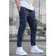 Men Striped Navy Blue Cargo Trousers - Lacivert