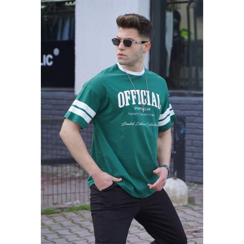 Men Printed Green Oversize T-Shirt - Yeşil