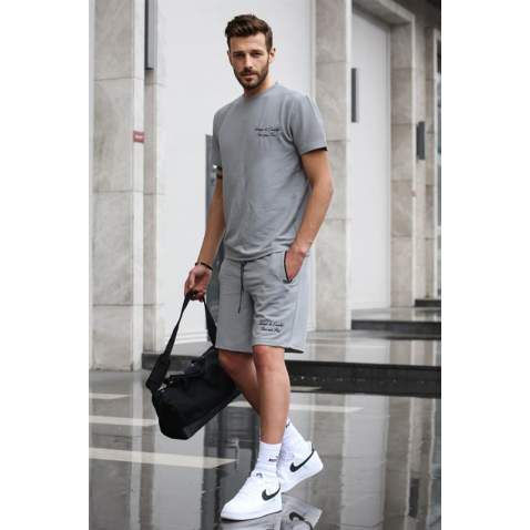 Madmext Men Printed Dye Gray Shorts Outfit 5820 - Boyalı gri