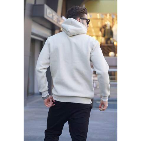 Bej Kapüşonlu Nakışlı Sweatshirt 6029 - Bej