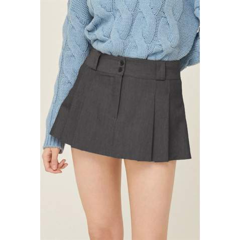 Women Anthracite Pleated Basic Mini Skirt - Antrasit