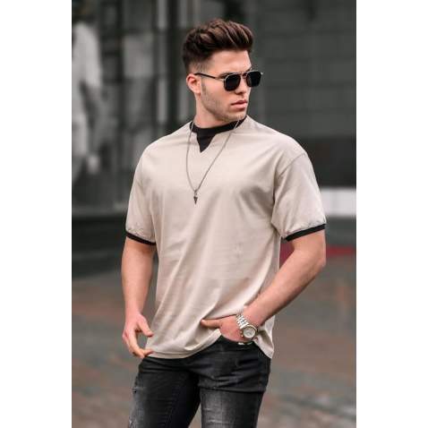 Men Beige Basic T-Shirt 5859 - Bej