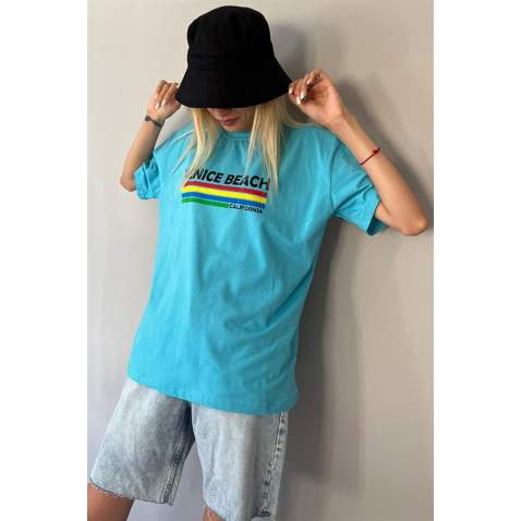 Turquoise Printed Over Fit T-Shirt MG1516 - Turkuaz