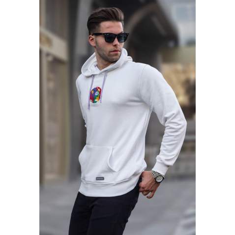 Ekru Arka Baskılı Kapüşonlu Sweatshirt 6040 - Ekru