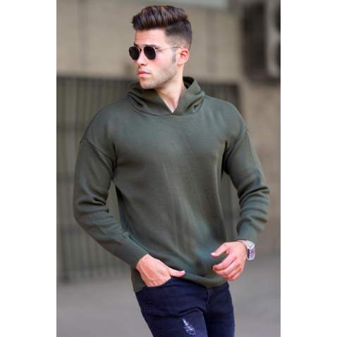 Madmext Men Khaki Knitted Hoodie Sweater 5293 - Haki