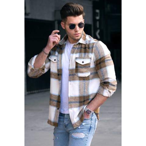 Madmext Men Plaid Camel Shirt 4921 - Camel