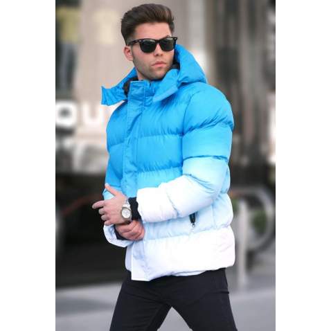 Blue Hoodie Puffer Jacket 5703 - Mavi