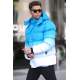 Blue Hoodie Puffer Jacket 5703 - Mavi