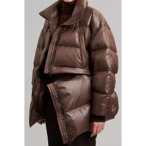 Mad Girls Brown Puffer Jacket MG1398 - Kahverengi