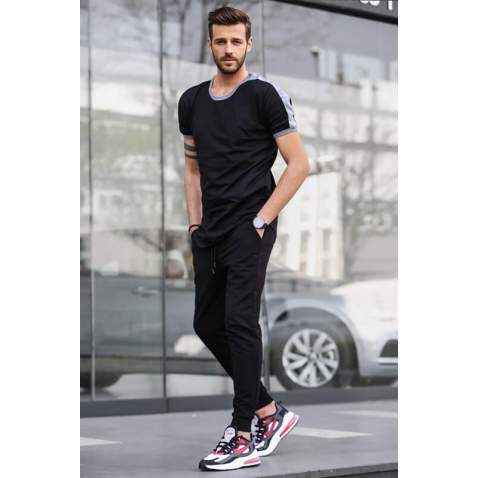 Men Black T-Shirt Tracksuit 5749 - Siyah