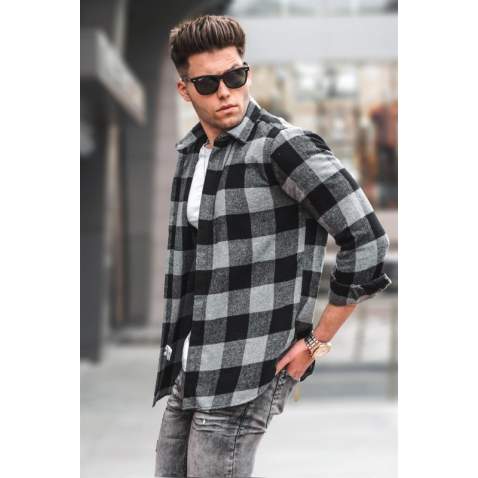 Madmext Men Plaid Smoke Gray Shirt 4664 - Gri