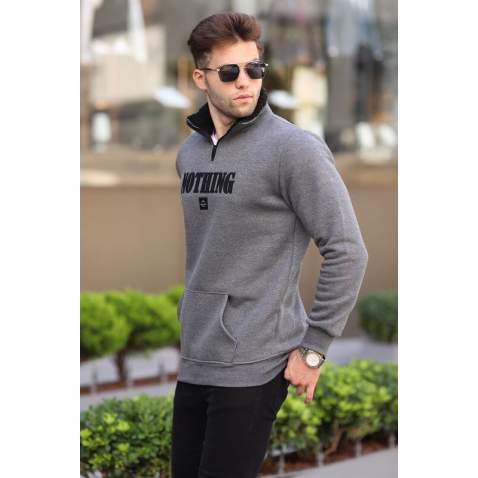 Anthracite Printed Hoodie Sweatshirt 6003 - Antrasit