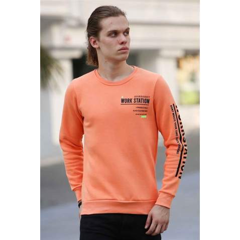 Madmext Neon Orange Printed Sweatshirt 4161 - Neon turuncu