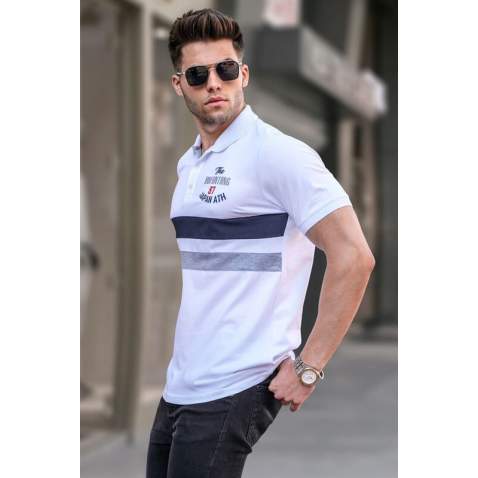 Men Embroided White Polo T-Shirt 5868 - Beyaz