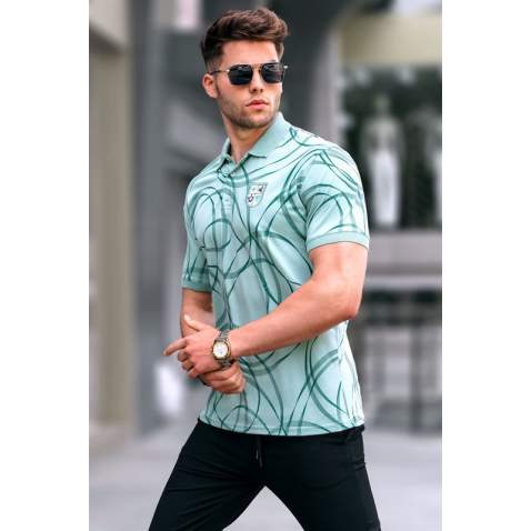 Men Designed Mint Green Polo T-Shirt 5873 - Mint yeşili