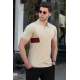 Madmext Men Striped Beige Polo T-shirt 5243 - Bej